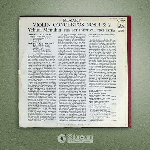  صفحه 33دور موتزارت، منوهین Yehudi Menuhin, The Bath Festival Orchestra – Mozart Violin Concertos Nos. 1 & 2 