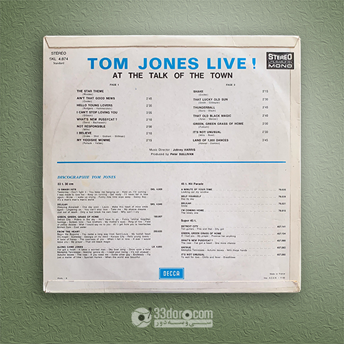  صفحه وینیل تام جونز Tom Jones – Tom Jones Live! At The Talk Of The Town 