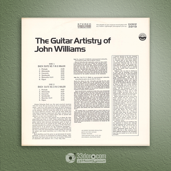  صفحه 33دور گیتار کلاسیک جان ویلیامز The Guitar Artistry Of John Williams - Bach Suites 