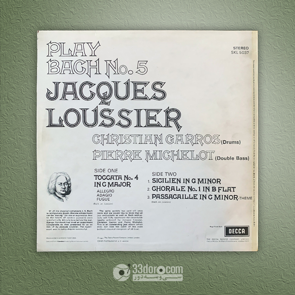  صفحه 33دور باخ - ژاک لوسیه Jacques Loussier / Christian Garros / Pierre Michelot – Play Bach No.5 
