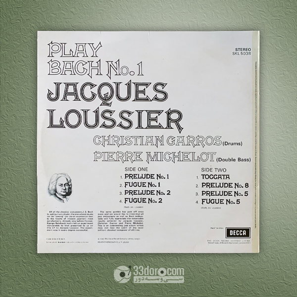  صفحه وینیل باخ - ژاک لوسیه Jacques Loussier / Christian Garros / Pierre Michelot – Play Bach No.1 