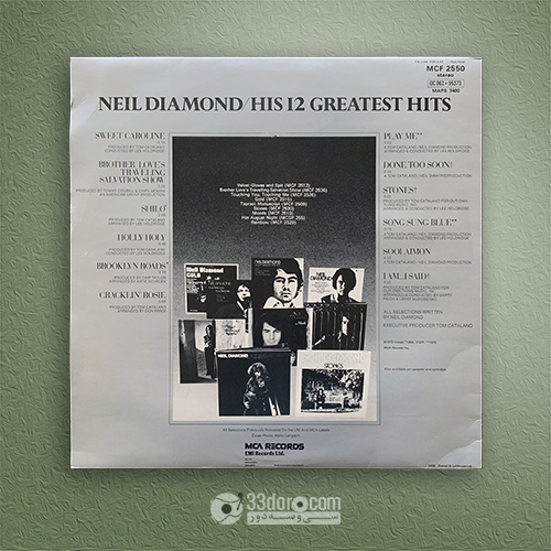  صفحه وینیل 33دور نیل دایامند Neil Diamond –His 12 Greatest Hits 