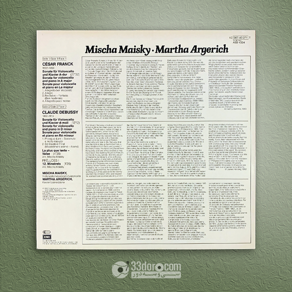  صفحه 33دور کلود دبوسی و سزار فرانک Franck: Sonate In A / Debussy: Sonate In G Minor - Martha Argerich, Mischa Maisky 