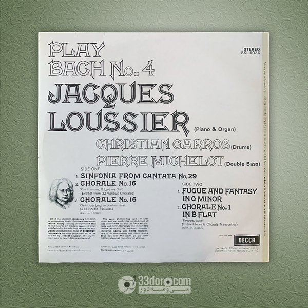  صفحه وینیل باخ - ژاک لوسیه Jacques Loussier / Christian Garros / Pierre Michelot – Play Bach No.4 