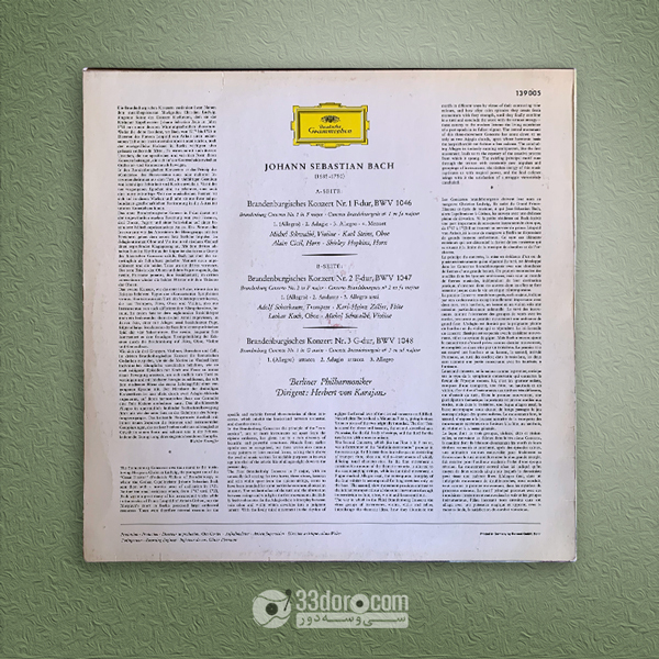  صفحه وینیل باخ، کارایان Herbert von Karajan - Berliner Philharmoniker – Bach :Brandenburgische Konzerte NR. 1, 2 & 3 