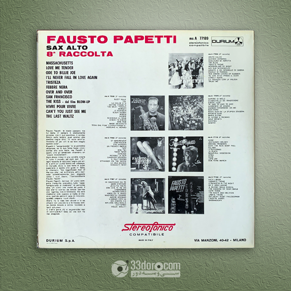  صفحه وینیل فاوستو پاپتی Fausto Papetti – Sax Alto - 8a raccolta 