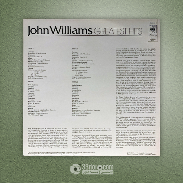  صفحه وینیل گیتار کلاسیک جان ویلیامز John Williams – Greatest Hits 